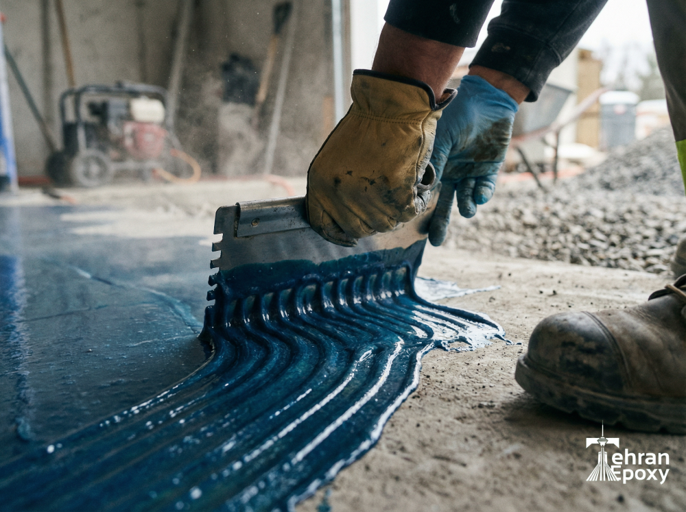 مراحل اجرای اپوکسی و پخش کردن رزین با لیسه شانهای توسط نصاب حرفهای