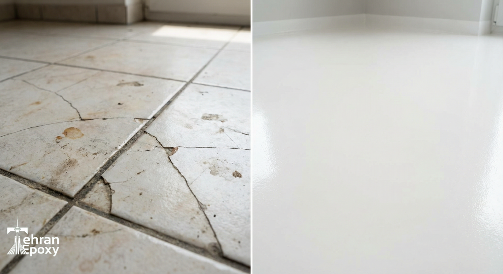 تفاوت ظاهری کفپوش اپوکسی یکپارچه در مقایسه با سنگ و سرامیک درزدار