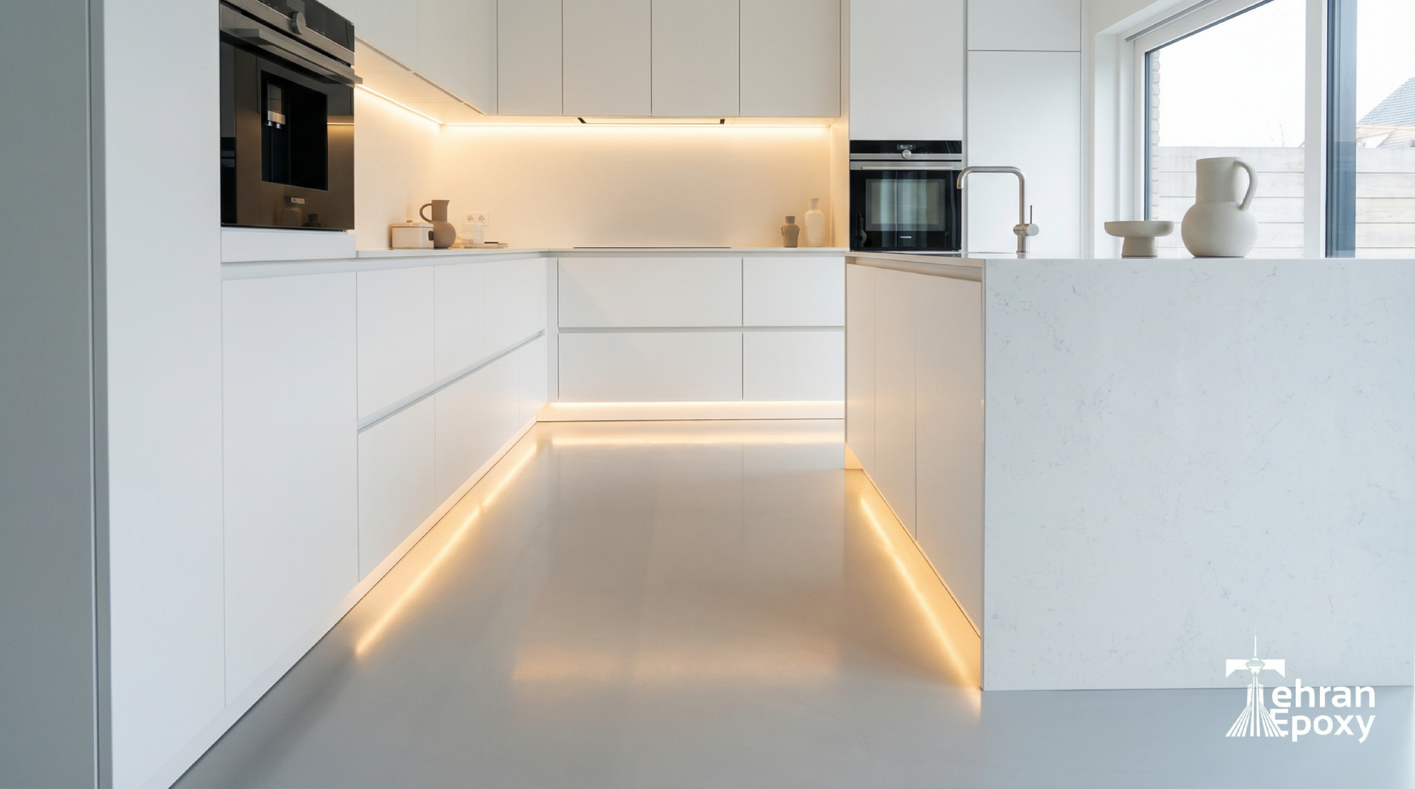 کفپوش اپوکسی آشپزخانه طوسی و ضد لک